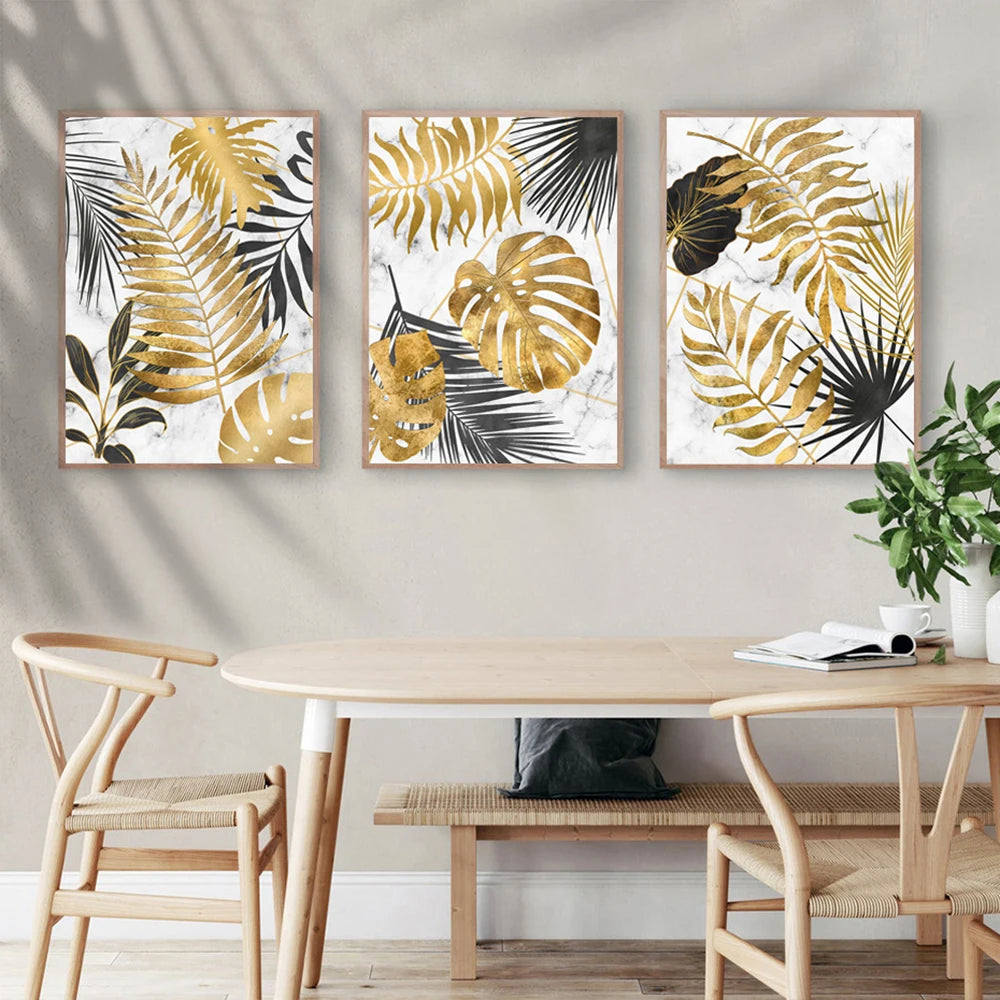 Gold Monstera Leaves Wall Art