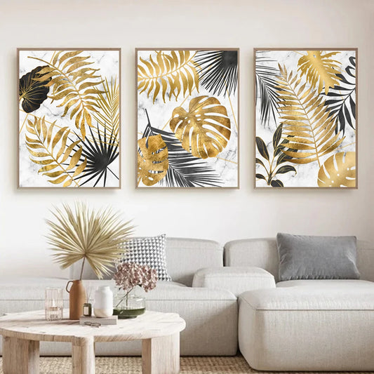 Gold Monstera Leaves Wall Art